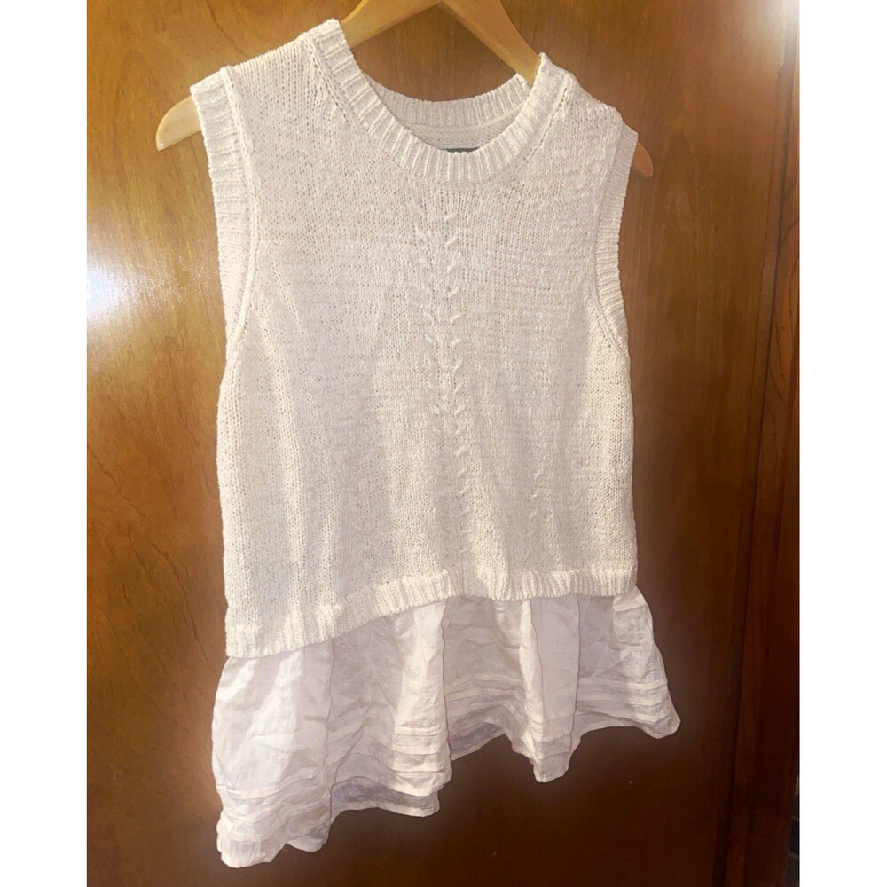 Simply Vera Vera Wang Ivory Solid Cable Knit Crewneck Sleeveless Sweater Size L